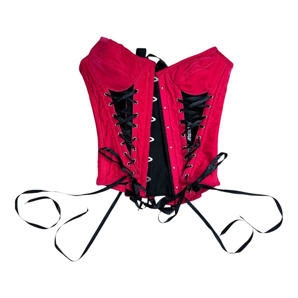 Status Hot Pink Velvet Overbust Boned Corset Top Lace Up Size Small Cosplay